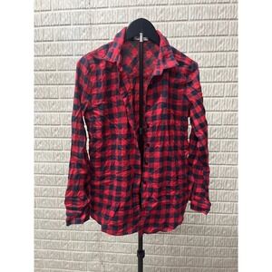 Measeor Red Black Buffalo Plaid Long Sleeve Button‎ Up Shirt Top Size M